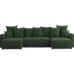 Divano letto panoramico 312x142cm velluto a coste verde scuro Scintilla