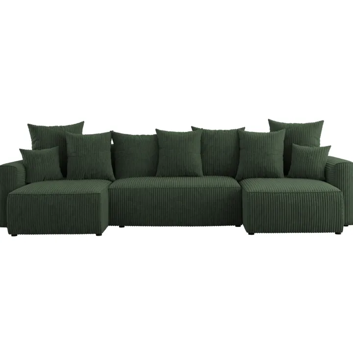 Divano letto panoramico 312x142cm velluto a coste verde scuro Scintilla