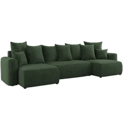 Divano letto panoramico 312x142cm velluto a coste verde scuro Scintilla
