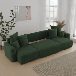 Divano letto panoramico 312x142cm velluto a coste verde scuro Scintilla