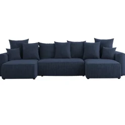Divano letto panoramico 312x142cm velluto a coste blu Scintilla