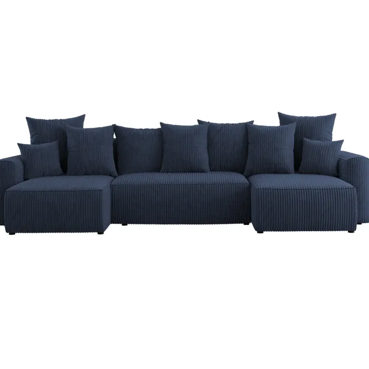 Divano letto panoramico 312x142cm velluto a coste blu Scintilla
