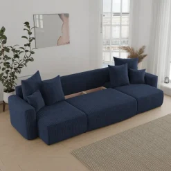 Divano letto panoramico 312x142cm velluto a coste blu Scintilla