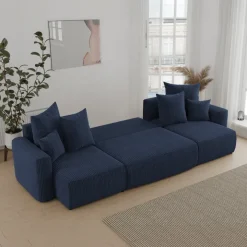 Divano letto panoramico 312x142cm velluto a coste blu Scintilla