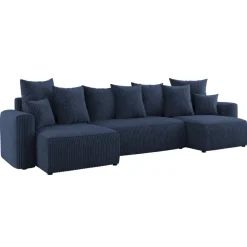 Divano letto panoramico 312x142cm velluto a coste blu Scintilla