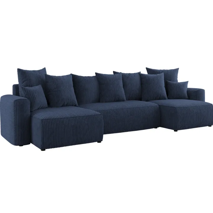 Divano letto panoramico 312x142cm velluto a coste blu Scintilla