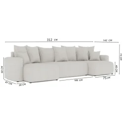 Divano letto panoramico 312x142cm velluto a coste marrone Scintilla