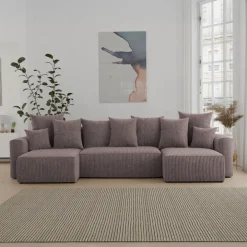 Divano letto panoramico 312x142cm velluto a coste marrone Scintilla