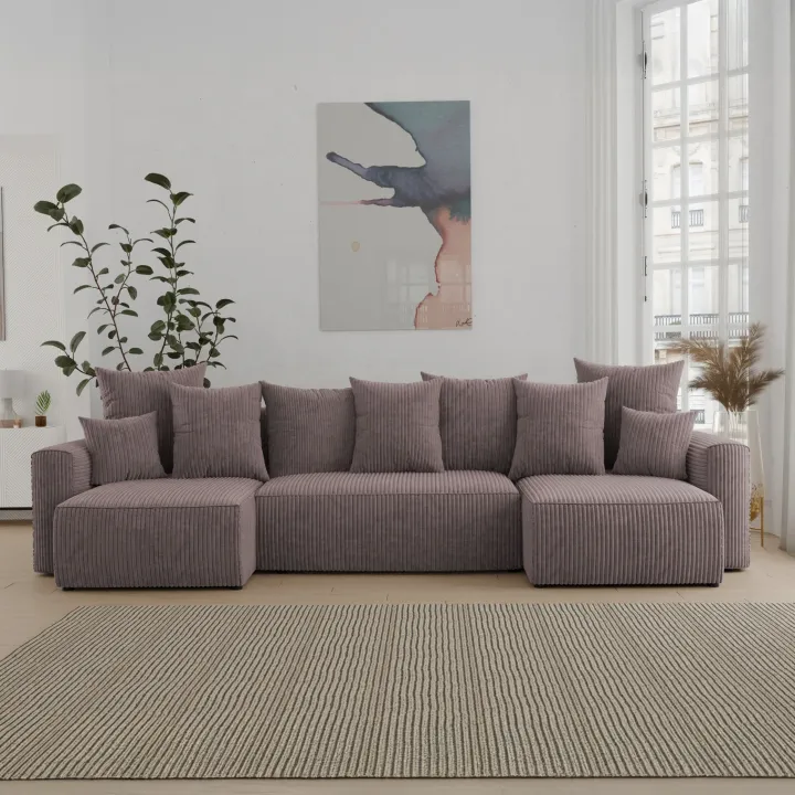 Divano letto panoramico 312x142cm velluto a coste marrone Scintilla