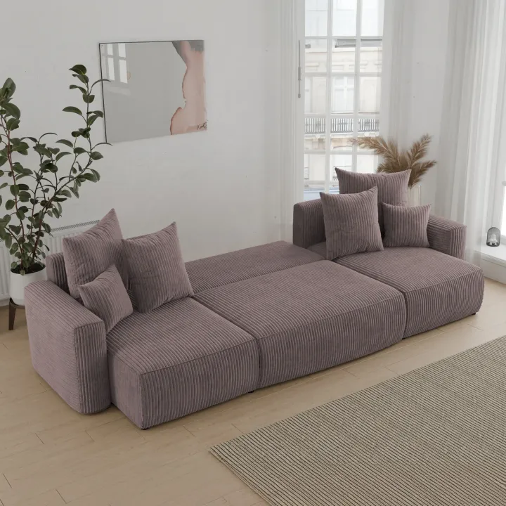 Divano letto panoramico 312x142cm velluto a coste marrone Scintilla