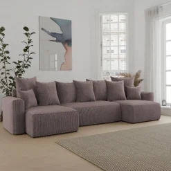 Divano letto panoramico 312x142cm velluto a coste marrone Scintilla