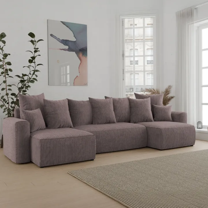 Divano letto panoramico 312x142cm velluto a coste marrone Scintilla