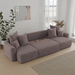 Divano letto panoramico 312x142cm velluto a coste marrone Scintilla