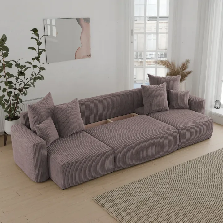 Divano letto panoramico 312x142cm velluto a coste marrone Scintilla