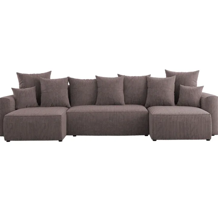 Divano letto panoramico 312x142cm velluto a coste marrone Scintilla