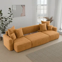 Divano letto panoramico 312x142cm velluto a coste giallo senape Scintilla