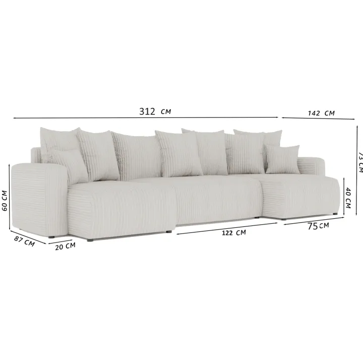 Divano letto panoramico 312x142cm velluto a coste giallo senape Scintilla