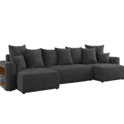 Divano letto panoramico 312x142cm velluto a coste con libreria a sinistra antracite Mistery