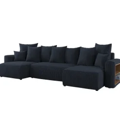 Divano letto panoramico 312x142cm velluto a coste con libreria a destra nero Mistery
