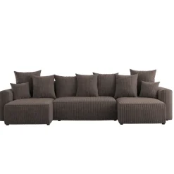 Divano letto panoramico 312x142cm velluto a coste con libreria a sinistra marrone Mistery