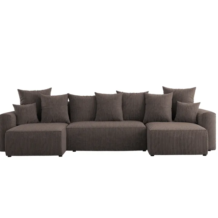 Divano letto panoramico 312x142cm velluto a coste con libreria a sinistra marrone Mistery
