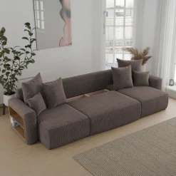 Divano letto panoramico 312x142cm velluto a coste con libreria a sinistra marrone Mistery