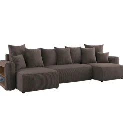 Divano letto panoramico 312x142cm velluto a coste con libreria a sinistra marrone Mistery