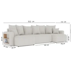 Divano letto panoramico 312x142cm velluto a coste con libreria a sinistra nero Mistery