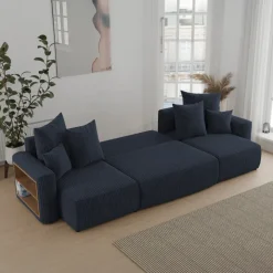 Divano letto panoramico 312x142cm velluto a coste con libreria a sinistra nero Mistery