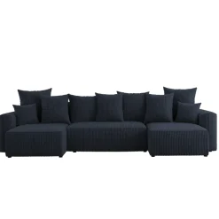 Divano letto panoramico 312x142cm velluto a coste con libreria a sinistra nero Mistery