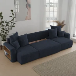 Divano letto panoramico 312x142cm velluto a coste con libreria a sinistra nero Mistery