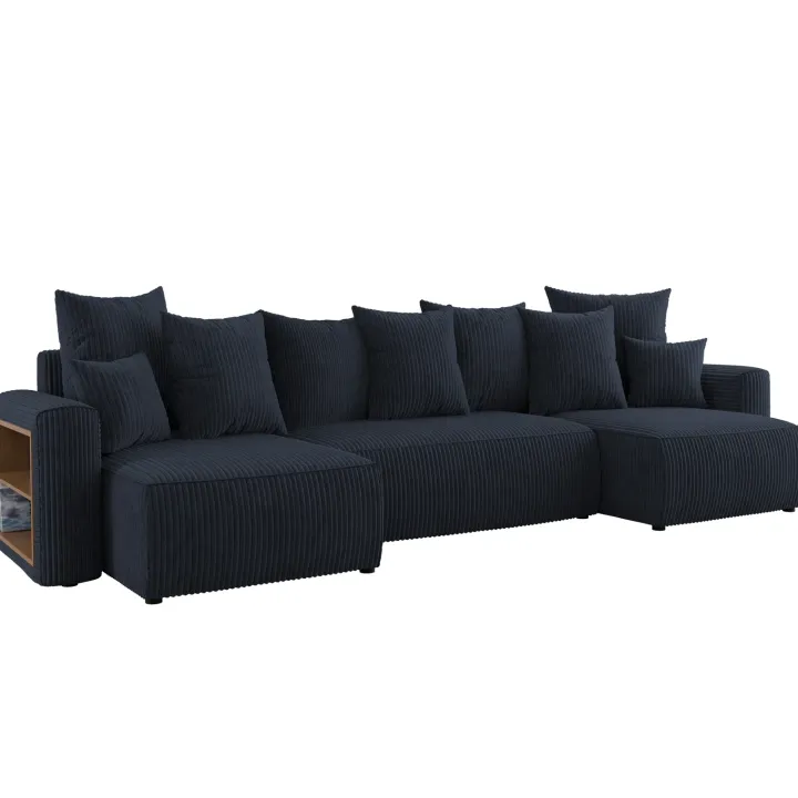 Divano letto panoramico 312x142cm velluto a coste con libreria a sinistra nero Mistery