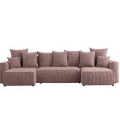 Divano letto panoramico 312x142cm velluto a coste con libreria a sinistra rosa antico Mistery