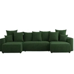 Divano letto panoramico 312x142cm velluto a coste con libreria a sinistra verde scuro Mistery