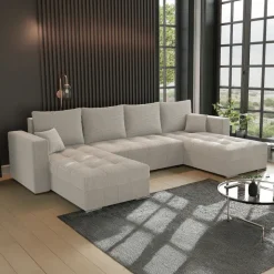 Divano letto panoramico 320x160cm velluto a coste beige Ermione