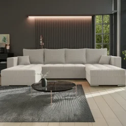 Divano letto panoramico 320x160cm velluto a coste beige Ermione