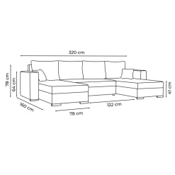 Divano letto panoramico 320x160cm velluto a coste beige Ermione
