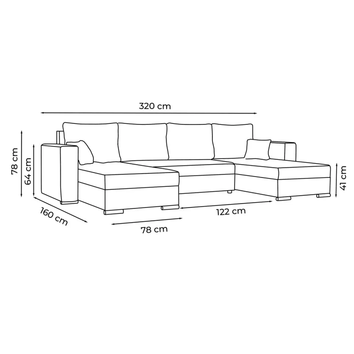Divano letto panoramico 320x160cm velluto a coste beige Ermione