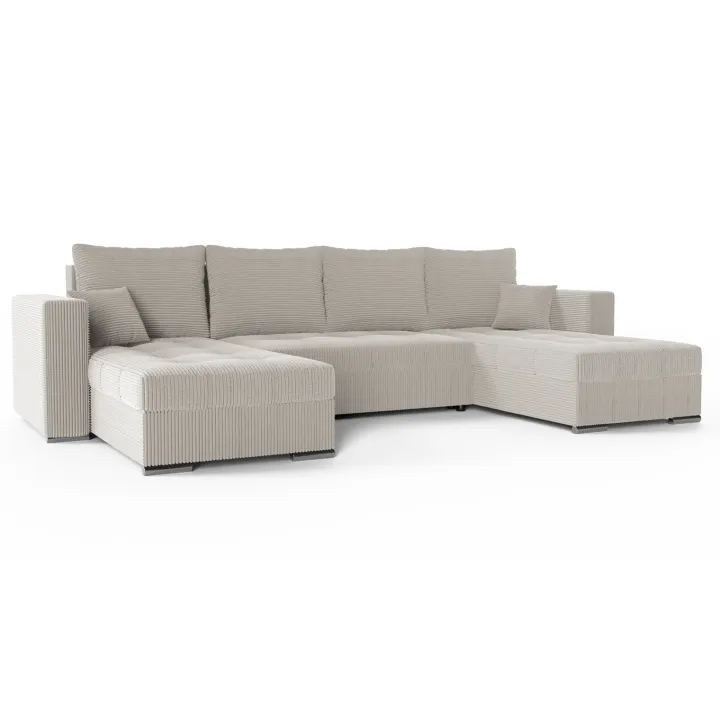 Divano letto panoramico 320x160cm velluto a coste beige Ermione