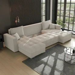 Divano letto panoramico 320x160cm velluto a coste beige Ermione