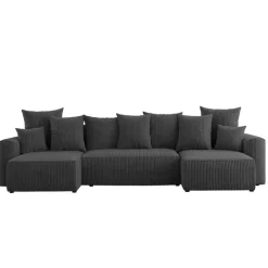 Divano letto panoramico 312x142cm velluto a coste con libreria a destra antracite Mistery