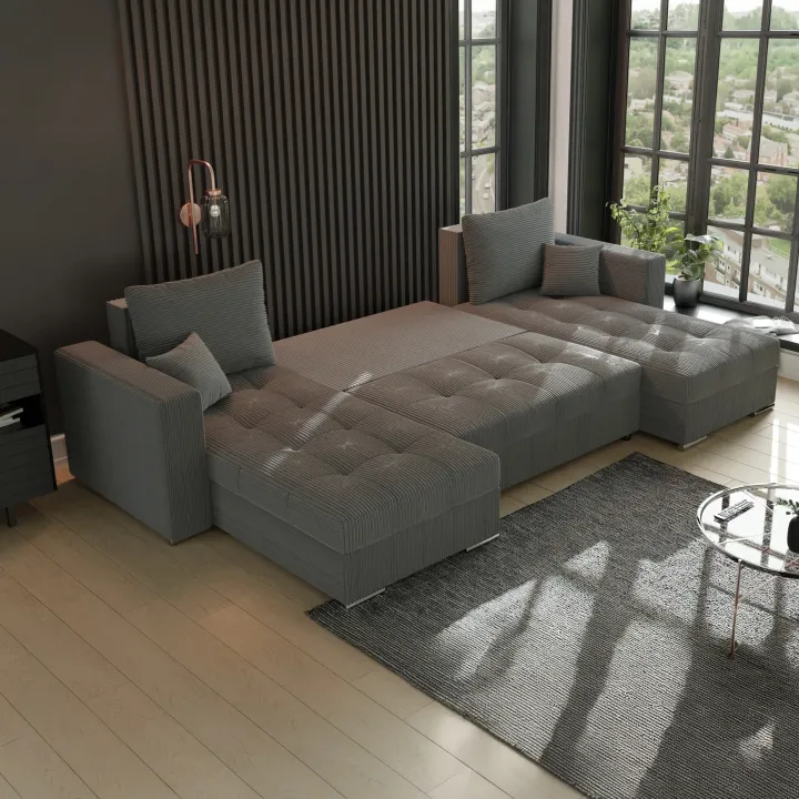 Divano letto panoramico 320x160cm velluto a coste antracite Ermione