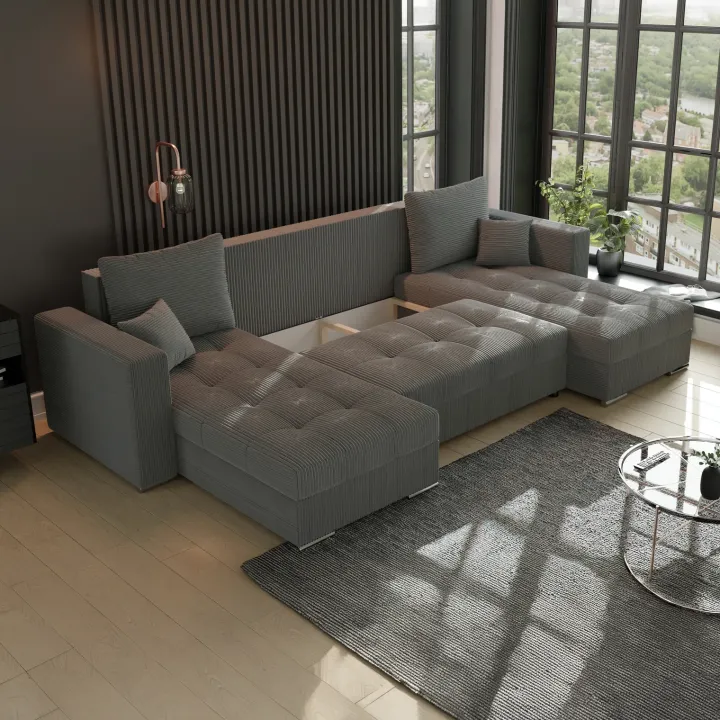 Divano letto panoramico 320x160cm velluto a coste antracite Ermione