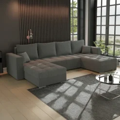 Divano letto panoramico 320x160cm velluto a coste antracite Ermione