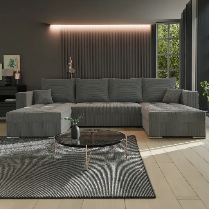 Divano letto panoramico 320x160cm velluto a coste antracite Ermione