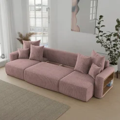 Divano letto panoramico 312x142cm velluto a coste con libreria a destra rosa antico Mistery