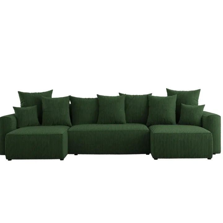 Divano letto panoramico 312x142cm velluto a coste con libreria a destra verde scuro Mistery