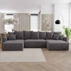 Divano letto panoramico 350x160cm velluto a coste con libreria a sinistra antracite Mistery