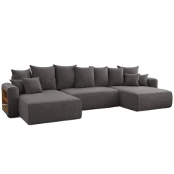 Divano letto panoramico 350x160cm velluto a coste con libreria a sinistra antracite Mistery