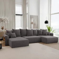 Divano letto panoramico 350x160cm velluto a coste con libreria a sinistra antracite Mistery